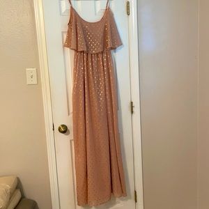 Anthro BHLDN blush pink gold dotted maxi dress